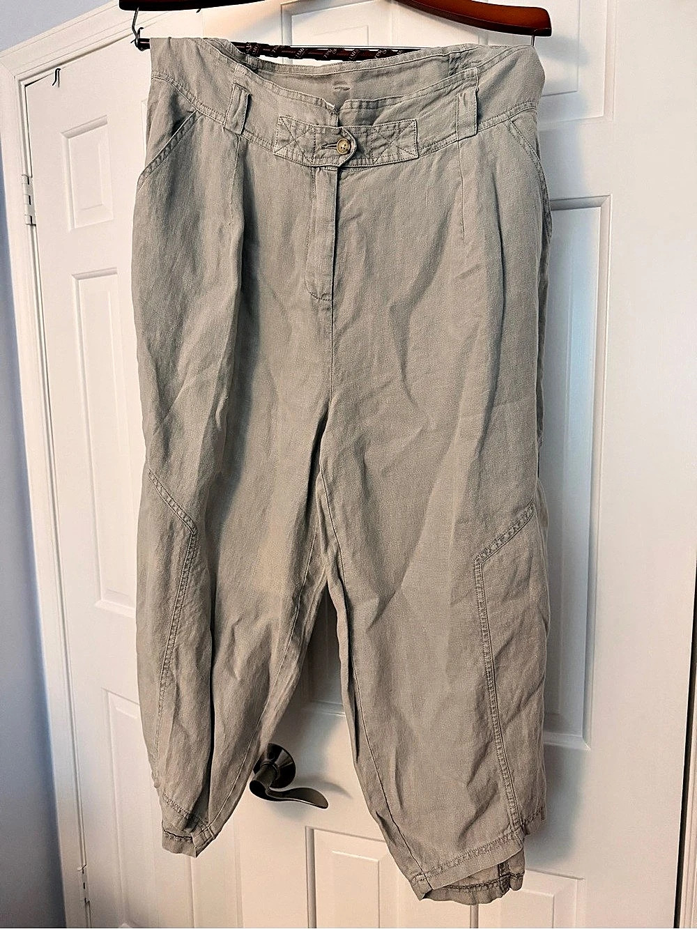 Poetry 100% Linen Cropped Pants in Gray US 14 NWT